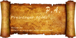 Preininger Aldó névjegykártya